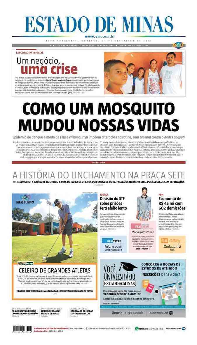 Confira a Capa do Jornal Estado de Minas do dia 21/02/2016