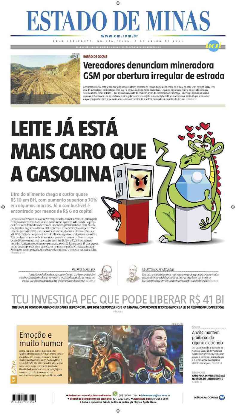 Confira a Capa do Jornal Estado de Minas do dia 07/07/2022