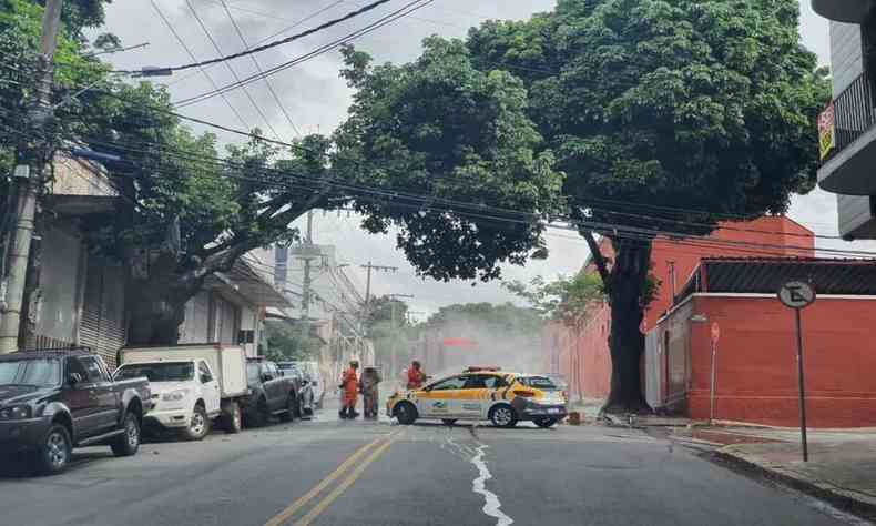 Corpo de bombeiros atendendo ocorrncia de ataque de abelhas no Carlos Prates