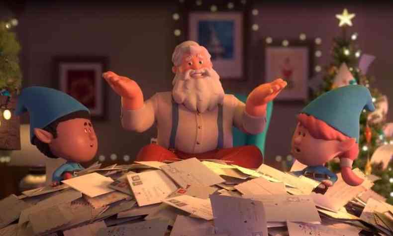 Cena do vdeo feito para a campanha ''Adote um Sorriso'' com Papai Noel e as cartas