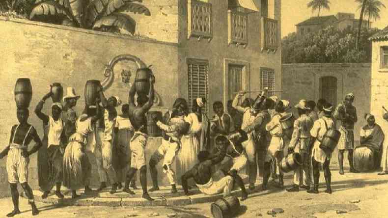 Escravizados urbanos coletando gua no Brasil da dcada de 1830(foto: Johann Moritz Rugendas/Slavery Images)