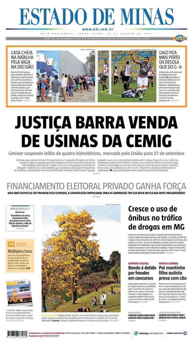 Confira a Capa do Jornal Estado de Minas do dia 22/08/2017