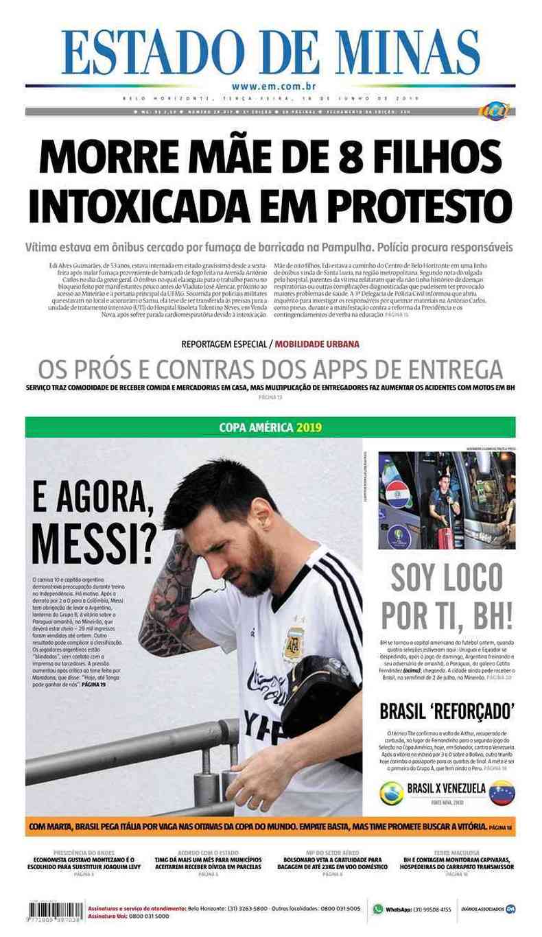 Confira a Capa do Jornal Estado de Minas do dia 18/06/2019(foto: Estado de Minas)