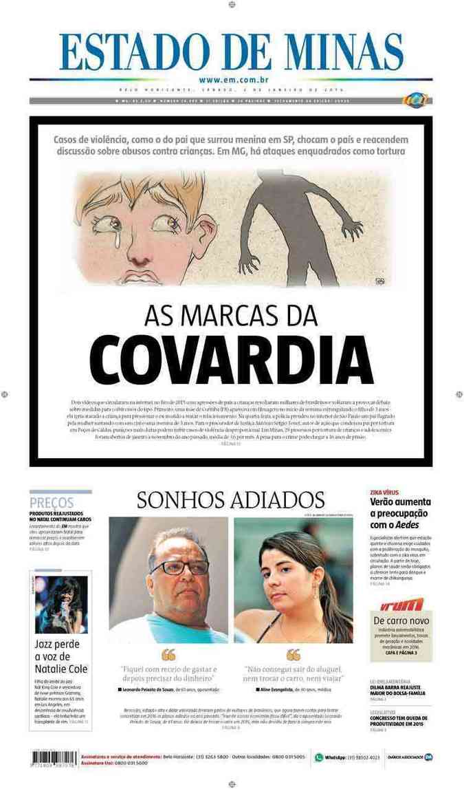 Confira a Capa do Jornal Estado de Minas do dia 02/01/2016