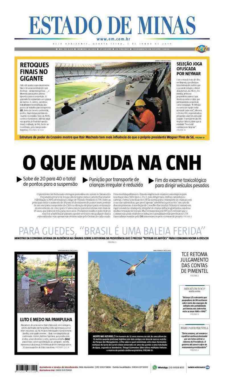 Confira a Capa do Jornal Estado de Minas do dia 05/06/2019(foto: Estado de Minas)