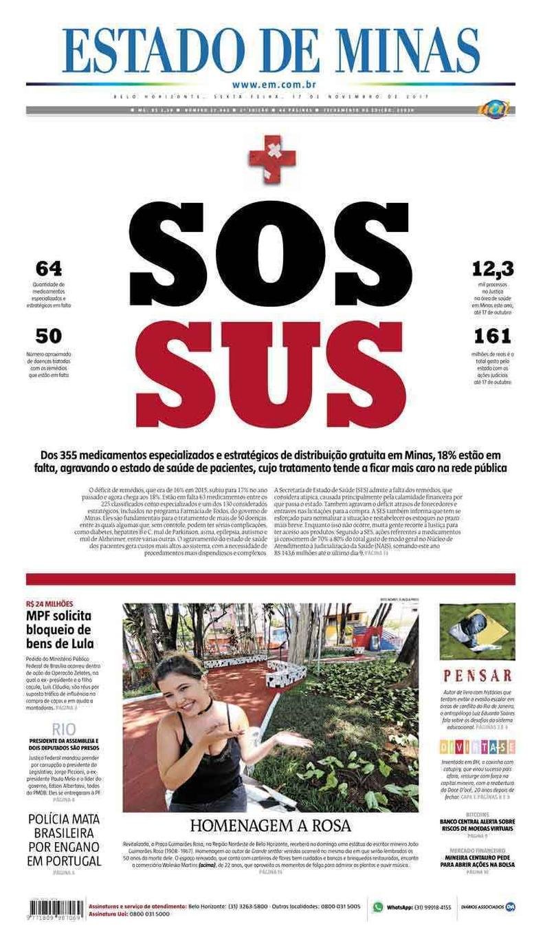 Confira a Capa do Jornal Estado de Minas do dia 17/11/2017