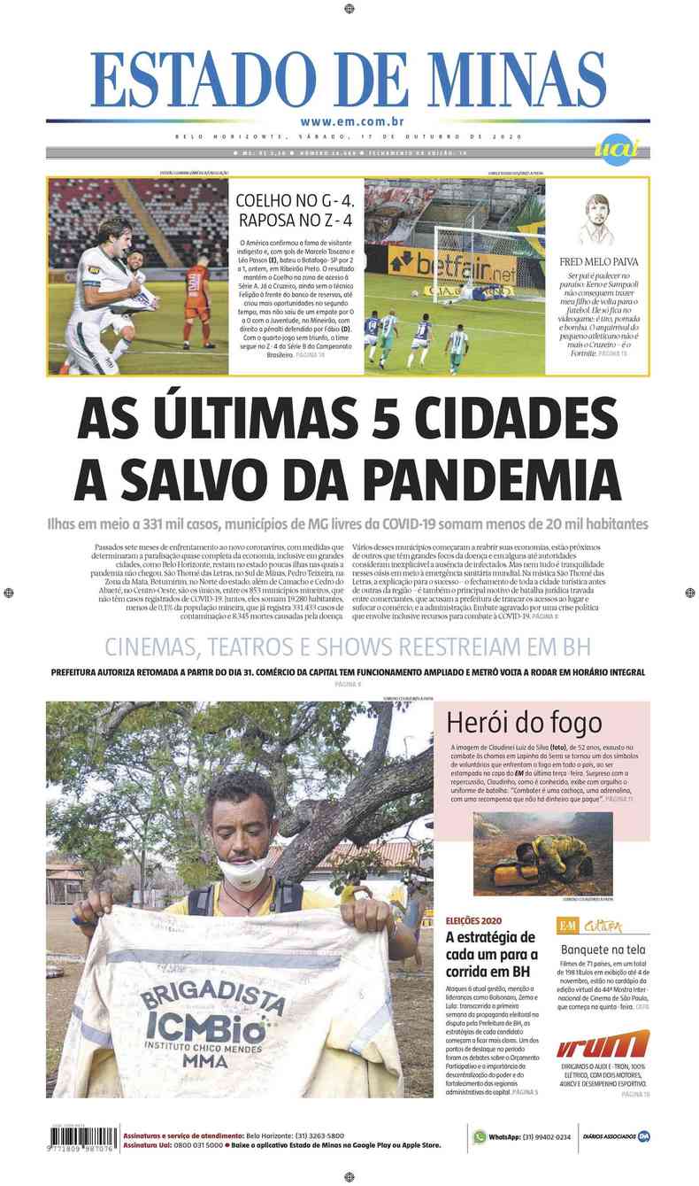Confira a Capa do Jornal Estado de Minas do dia 17/10/2020(foto: Estado de Minas)