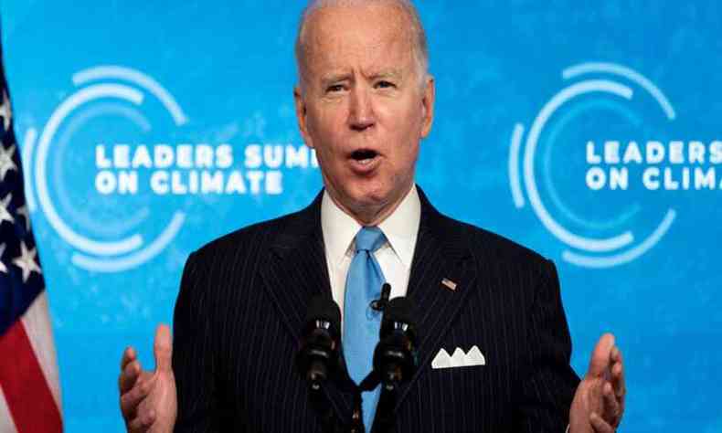 Joe Biden, presidente dos EUA, convocou e liderou virtualmente a Cpula de Lderes pelo Clima(foto: JIM WATSON/AFP)