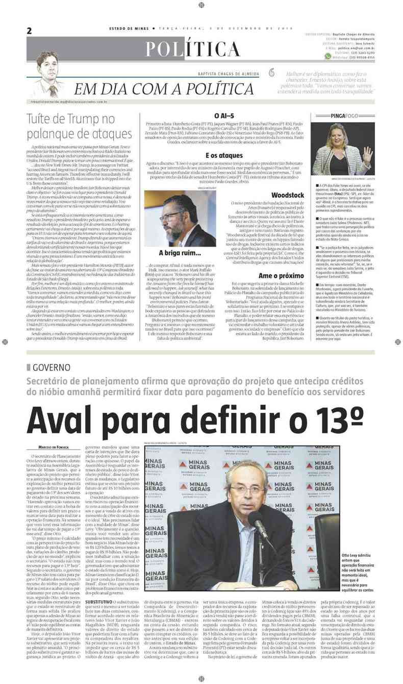 Confira a Capa do Jornal Estado de Minas do dia 03/12/2019(foto: Estado de Minas)