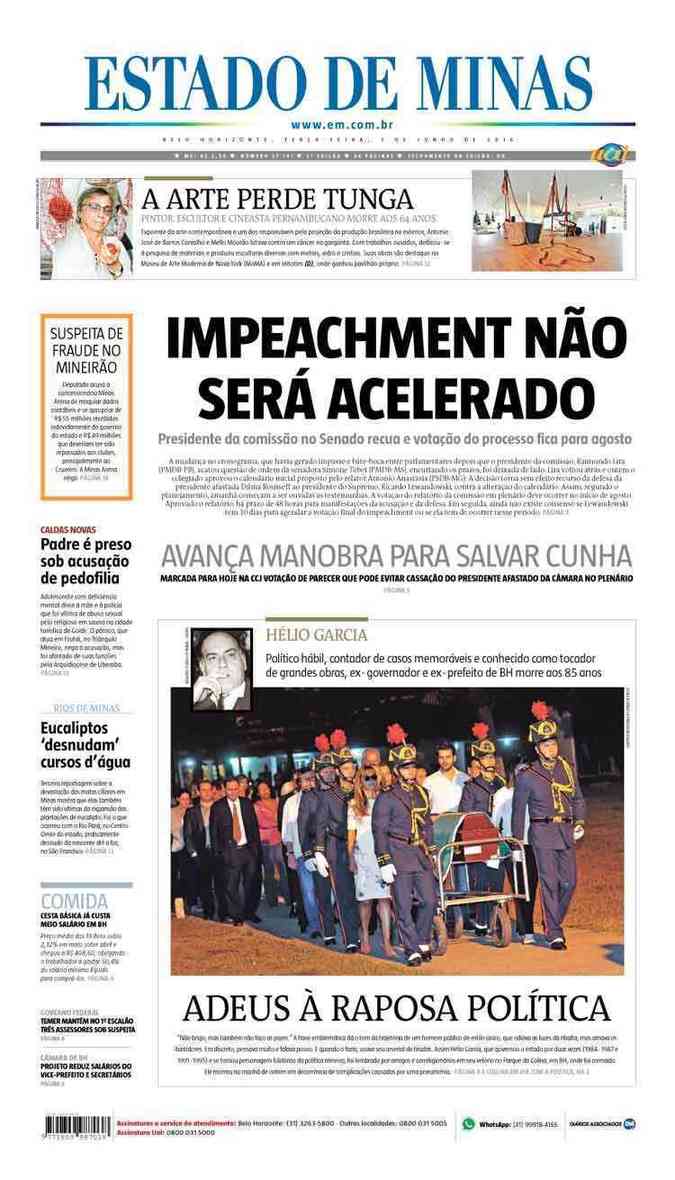 Confira a Capa do Jornal Estado de Minas do dia 07/06/2016