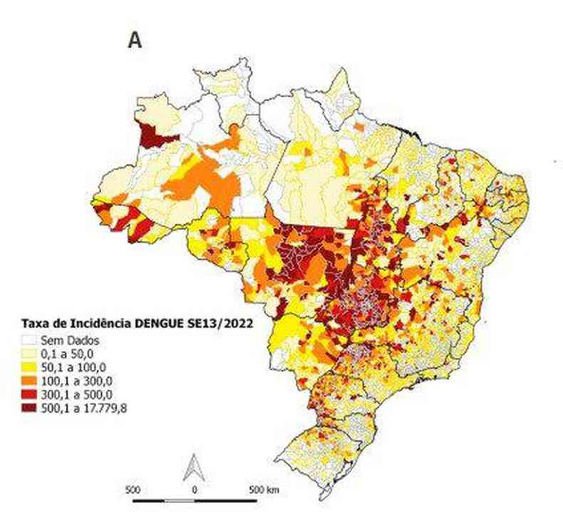 Mapa de incidncia de dengue no Brasil