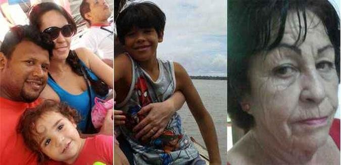 Marliana Dias Ferreira, o marido Samuel Benjamin Pinheiro e a filha do casal, Mariana Benjamin. Imagem feita poucos minutos antes do acidente. No meio, o menino Ranier Benjamim e, na direita, a av� Marli Louren�o Dias, 67 anos, cujo corpo j� foi sepultado(foto: Arquivo Pessoal)