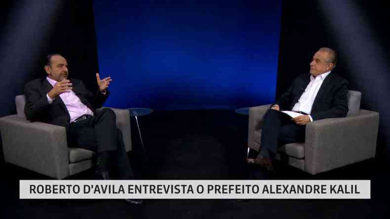 Prefeito Alexandre Kalil durante entrevista ao jornalista Roberto D'vila, da GloboNews