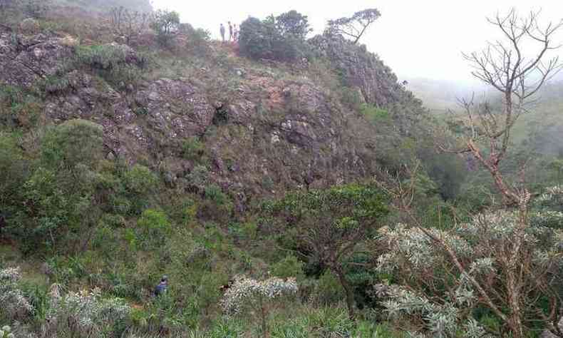 Kombi despencou de uma altura de aproximadamente 15 metros (foto: Corpo de Bombeiros/ Divulgao )