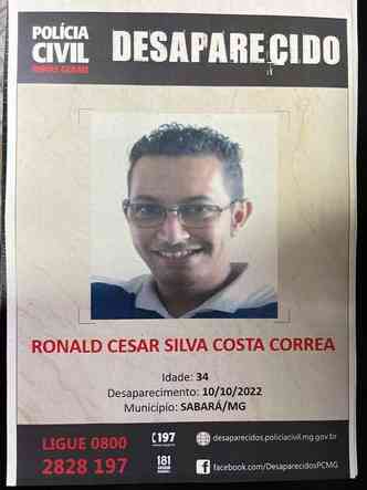 Cartaz de desaparecido de Ronald Corra
