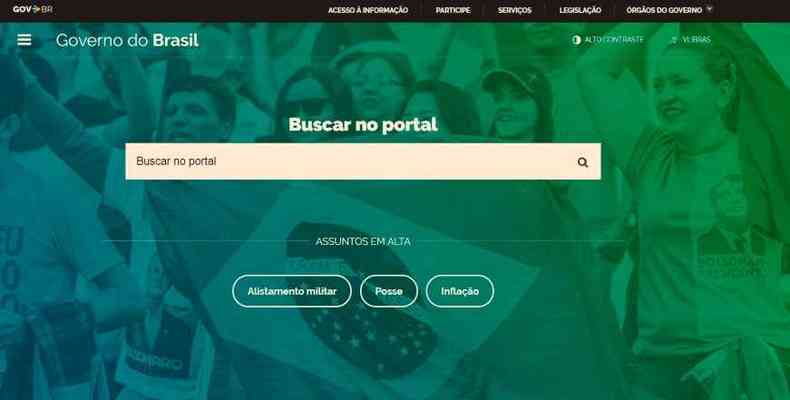 Site do governo usava foto de militantes com a camisa de Bolsonaro. Foto foi trocada depois de denúncia por uma foto da bandeira do Brasil(foto: Reprodução/ A Agência)