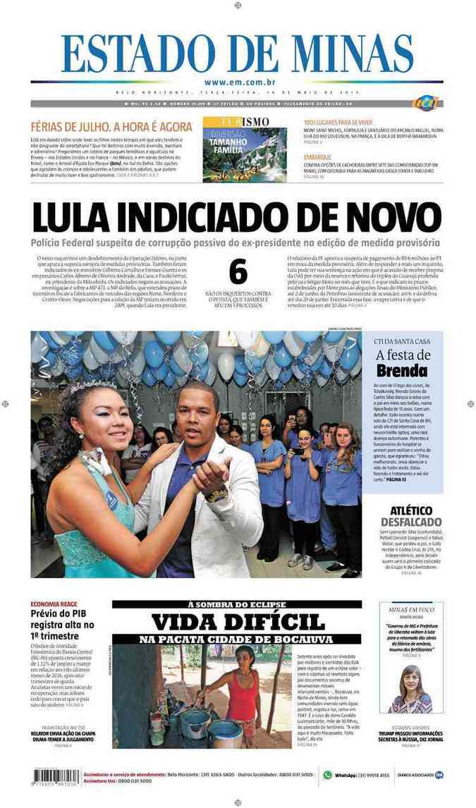 Confira a Capa do Jornal Estado de Minas do dia 16/05/2017