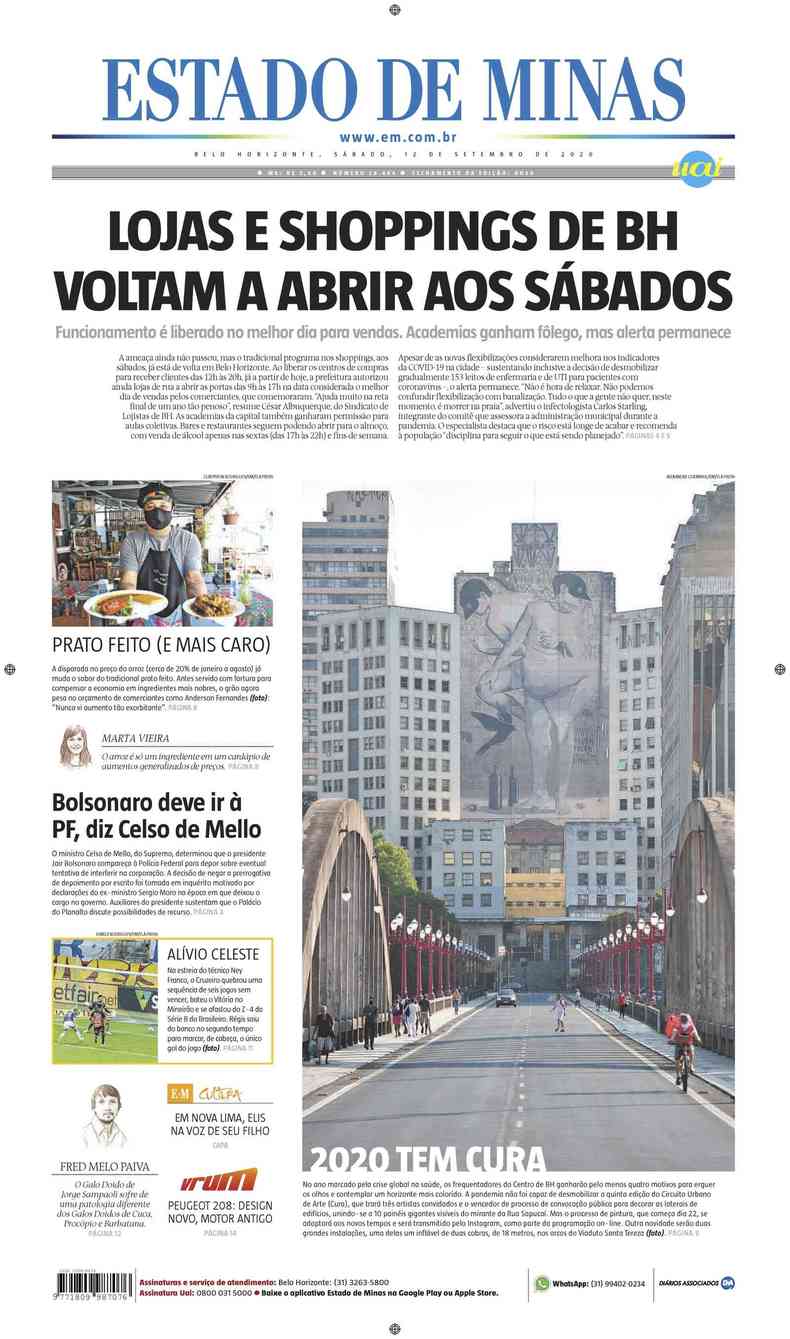 Confira a Capa do Jornal Estado de Minas do dia 12/09/2020(foto: Estado de Minas)