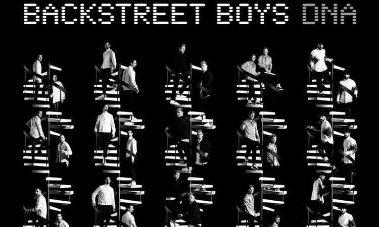 Capa do disco DNA traz vrias fotos dos integrantes da banda Backstreet Boys
