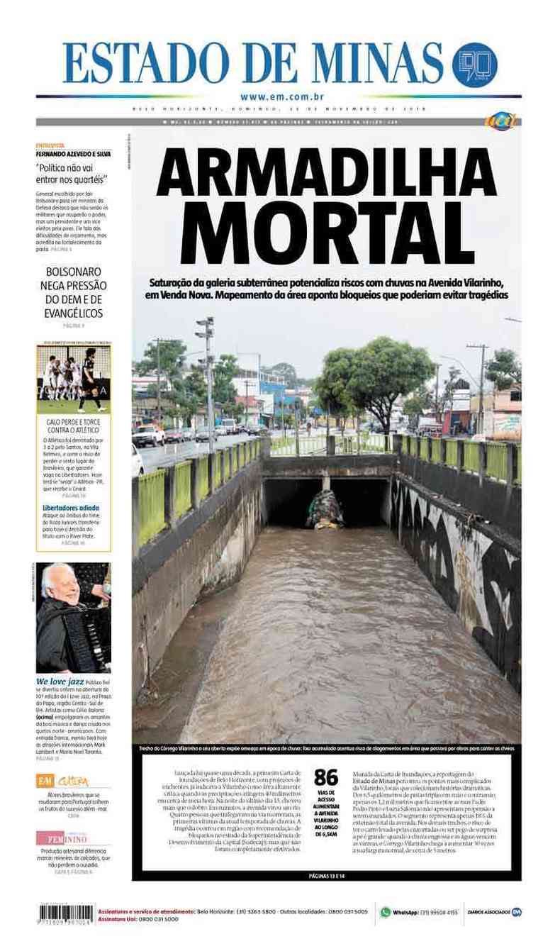 Confira a Capa do Jornal Estado de Minas do dia 25/11/2018(foto: Estado de Minas)