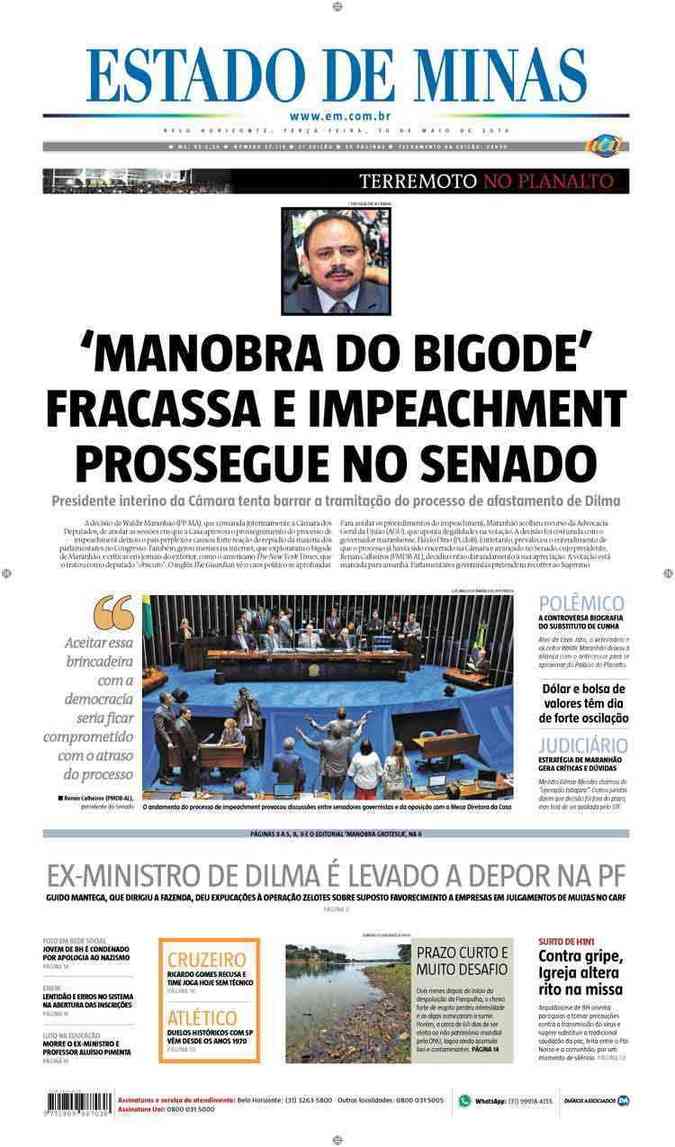 Confira a Capa do Jornal Estado de Minas do dia 10/05/2016