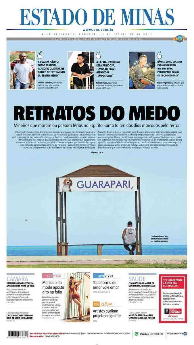 Confira a Capa do Jornal Estado de Minas do dia 12/02/2017