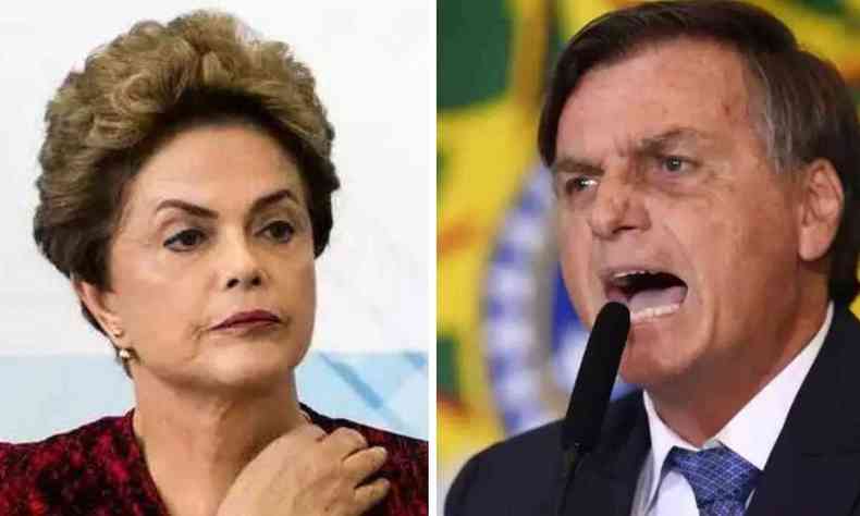 Fotomontagem com Dilma de um lado e Bolsonaro do outro