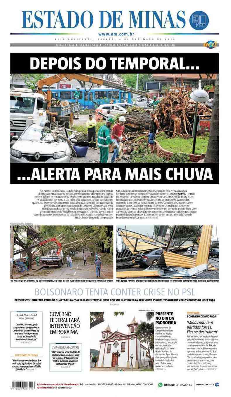 Confira a Capa do Jornal Estado de Minas do dia 08/12/2018(foto: Estado de Minas)