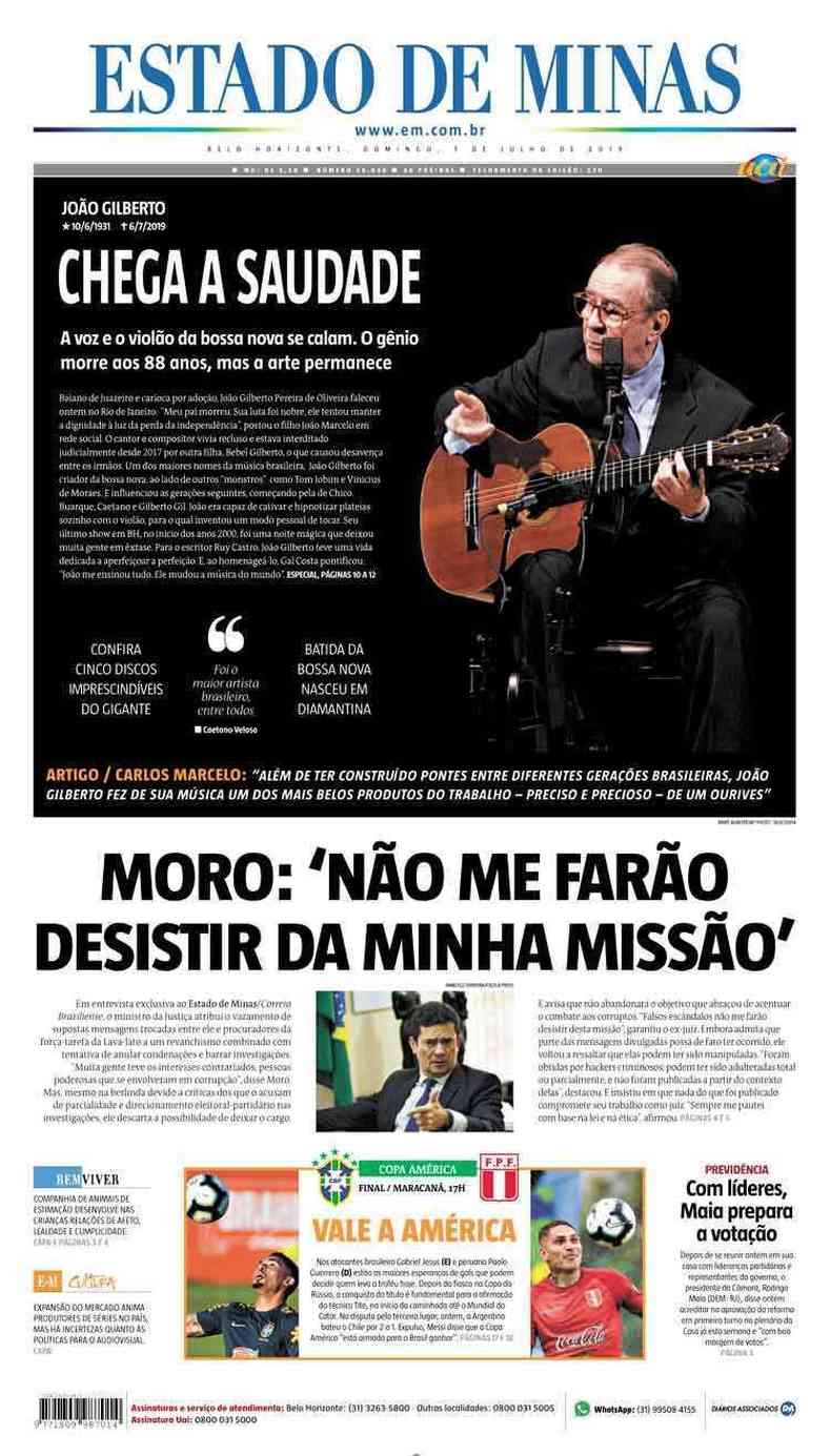 Confira a Capa do Jornal Estado de Minas do dia 07/07/2019(foto: Estado de Minas)