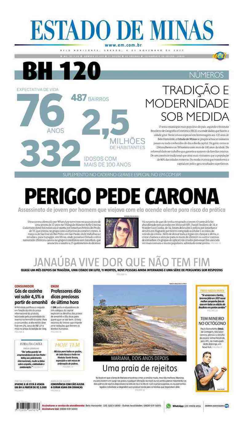 Confira a Capa do Jornal Estado de Minas do dia 04/11/2017