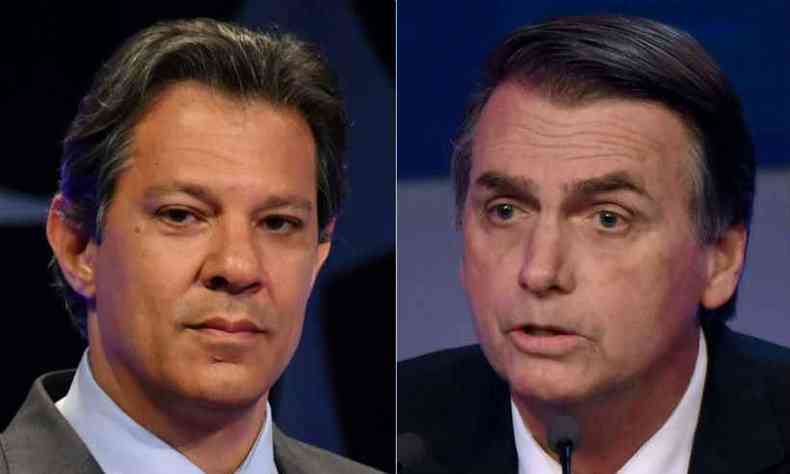 Fernando Haddad (PT) e Jair Bolsonaro (PSL) trocaram provocaes no Twitter nesta tera-feira(foto: Nelson Almeida/AFP)