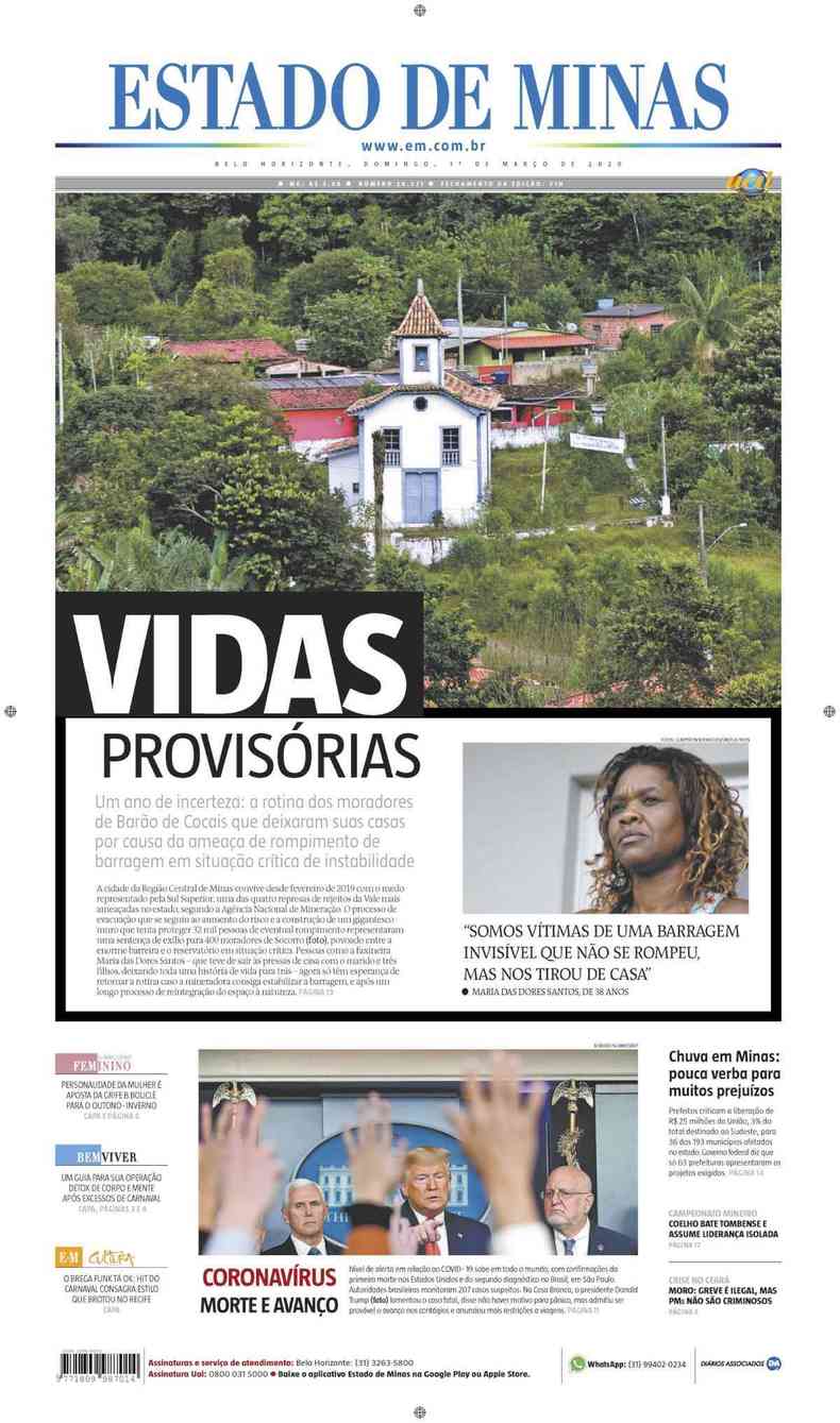 Confira a Capa do Jornal Estado de Minas do dia 01/03/2020(foto: Estado de Minas)