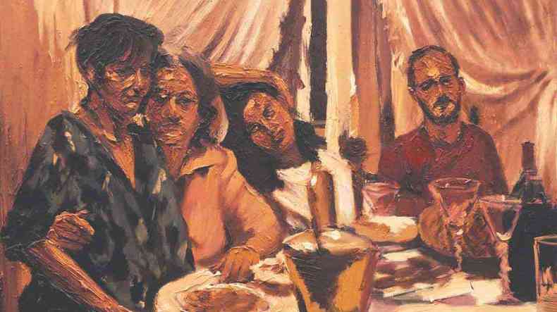 Quadro de Guilherme Melich mostra famlia  mesa durante a refeio