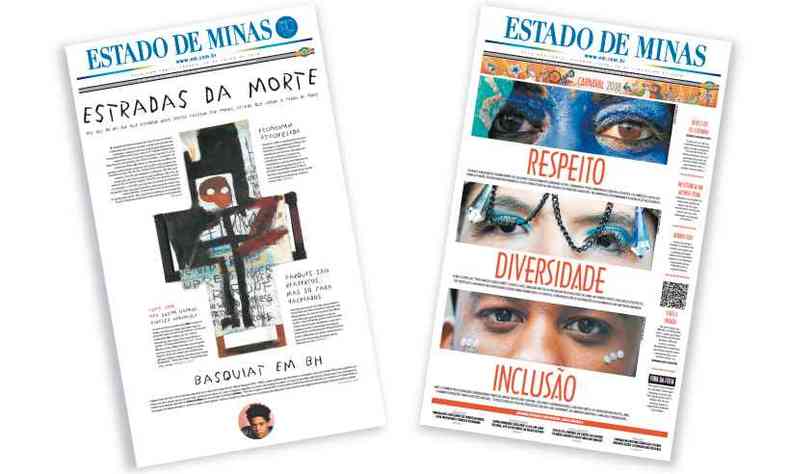 Primeiras pginas do jornal Estado de Minas premiadas em concurso da SND considerado o Oscar do design(foto: Arte: Soraia Piva)