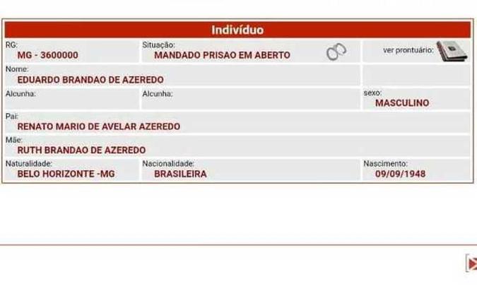 Mandado de prisão de Eduardo Azeredo já está publicado no site do TJ mineiro(foto: Site TJMG) Mandado de prisão de Eduardo Azeredo já está publicado no site do TJ mineiro(foto: Site TJMG)