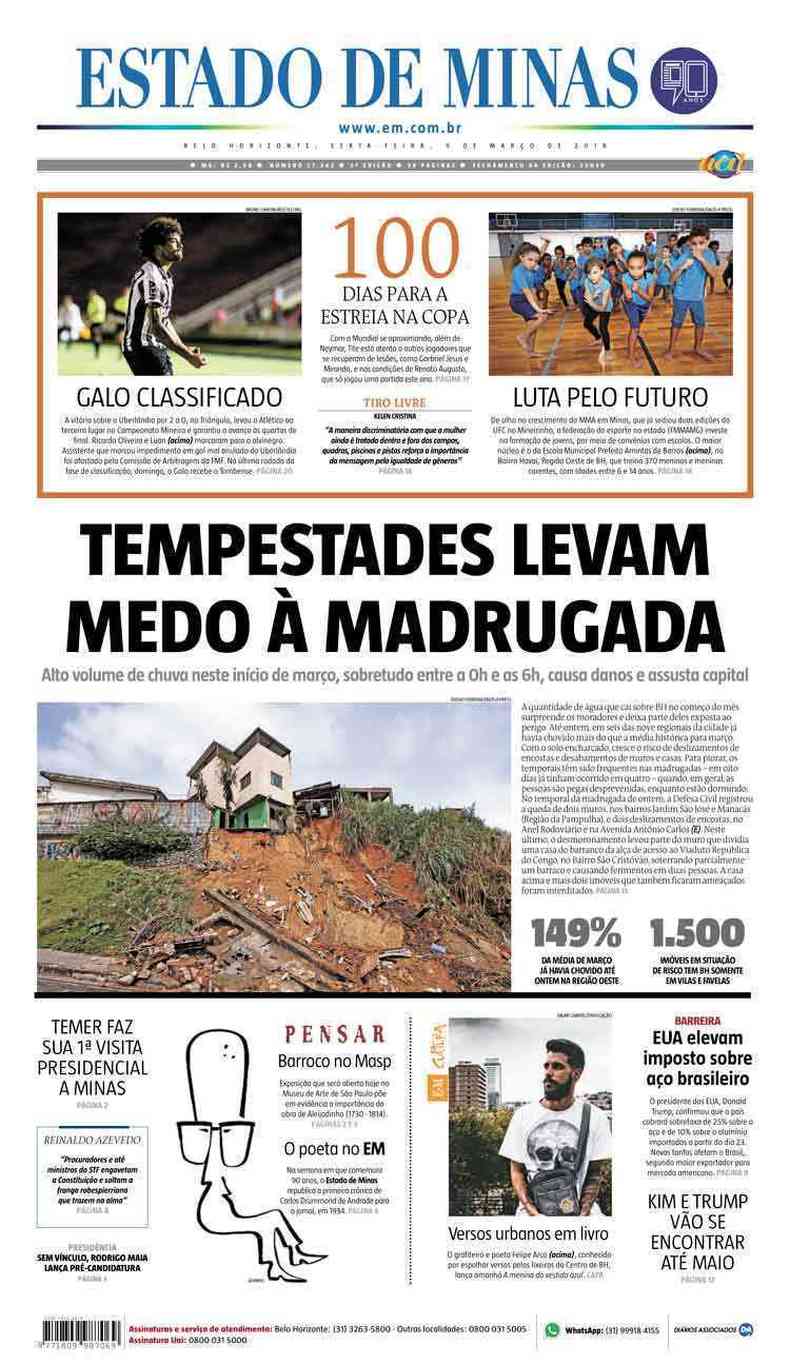 Confira a Capa do Jornal Estado de Minas do dia 09/03/2018