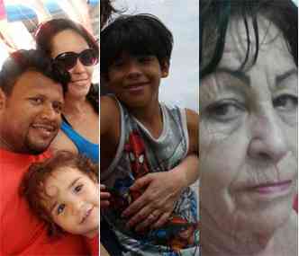 Marliana Dias Ferreira, Samuel Benjamin Pinheiro e a filha do casal, Mariana Benjamin. Imagem feita poucos minutos antes do acidente. No meio, o menino Ranier Benjamim e, na direita, a av Marli Loureno Dias, 67 anos (foto: (Arquivo Pessoal ))