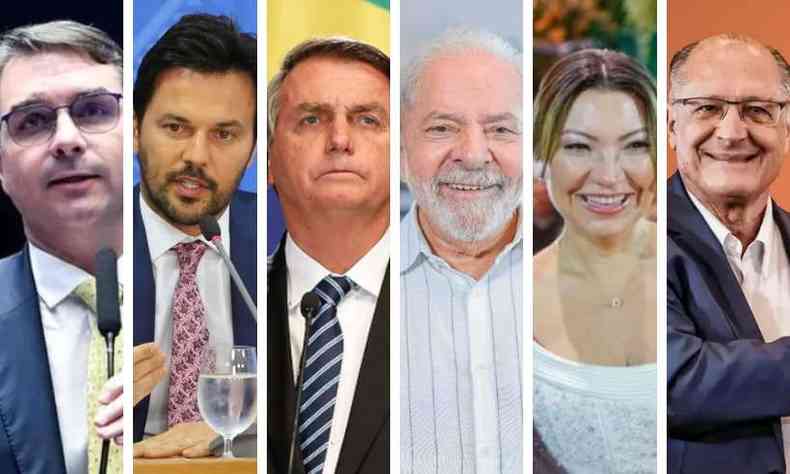 Montagem: Flvio Bolsonaro; Fabio Faria; Jair Bolsonaro; Lula; Janja e Alckmin 