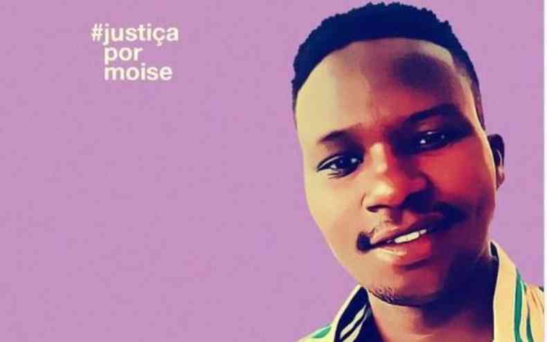 Foto do congols brutalmente assassinado com a hashtag Justia por Moise