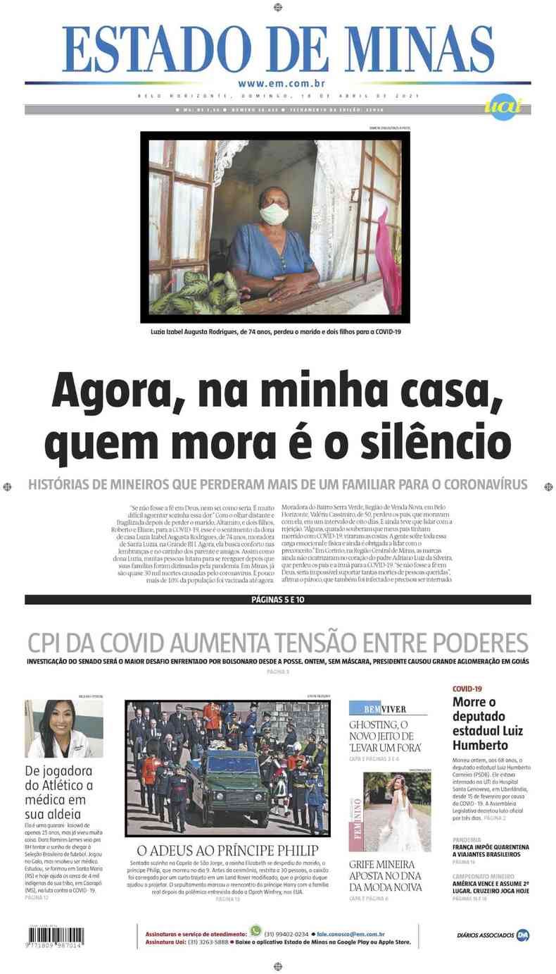 Confira a Capa do Jornal Estado de Minas do dia 18/04/2021(foto: Estado de Minas)