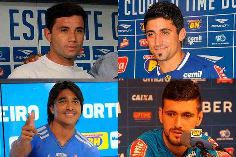 Mena, Pisano, Moreno e Arrascaeta foram alguns estrangeiros que chegaram ao Cruzeiro entre 2014 e 2020(foto: Montagem com fotos de Arquivo/EM)