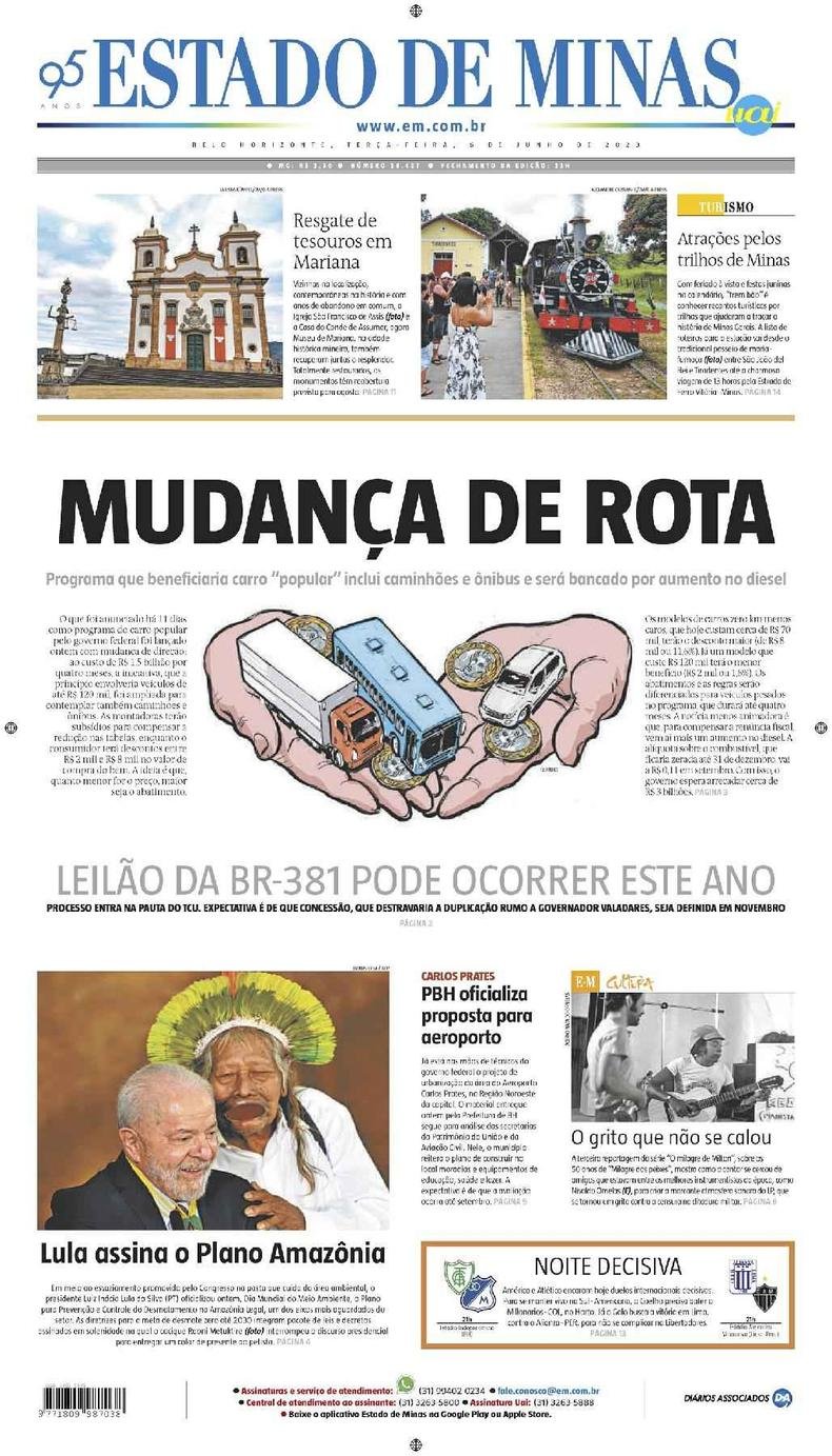 Confira a Capa do Jornal Estado de Minas do dia 06/06/2023