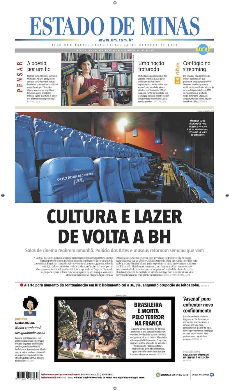Confira a Capa do Jornal Estado de Minas do dia 30/10/2020(foto: Estado de Minas)