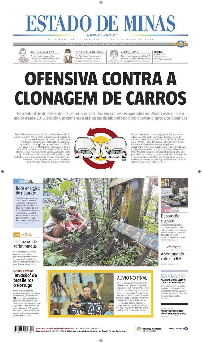 Confira a Capa do Jornal Estado de Minas do dia 17/11/2019(foto: Estado de Minas)