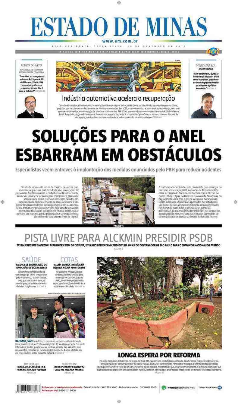 Confira a Capa do Jornal Estado de Minas do dia 28/11/2017