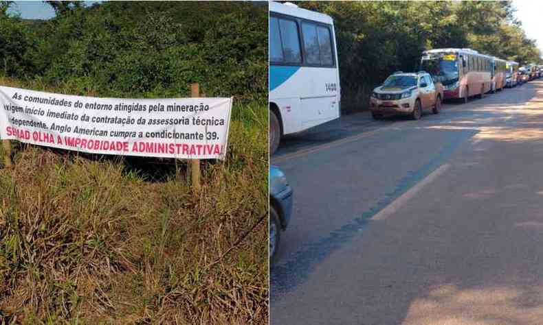 Protesto impediu que funcionários da Anglo American acessassem complexo minerário em Conceição do Mato Dentro(foto: Reprodução/WhatsApp)