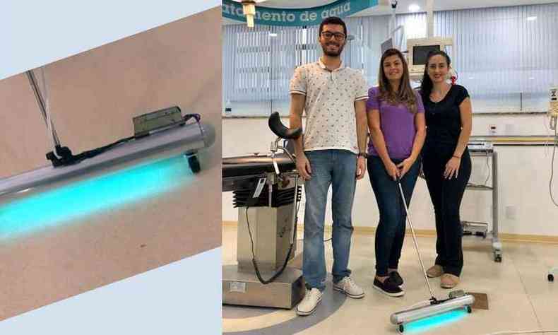 Alunas e Professores desenvolveram um equipamento que  capaz de esterilizar ambientes hospitalares, em Santa Rita do Sapuca, no Sul de Minas Gerais(foto: Divulgao/ Inatel)