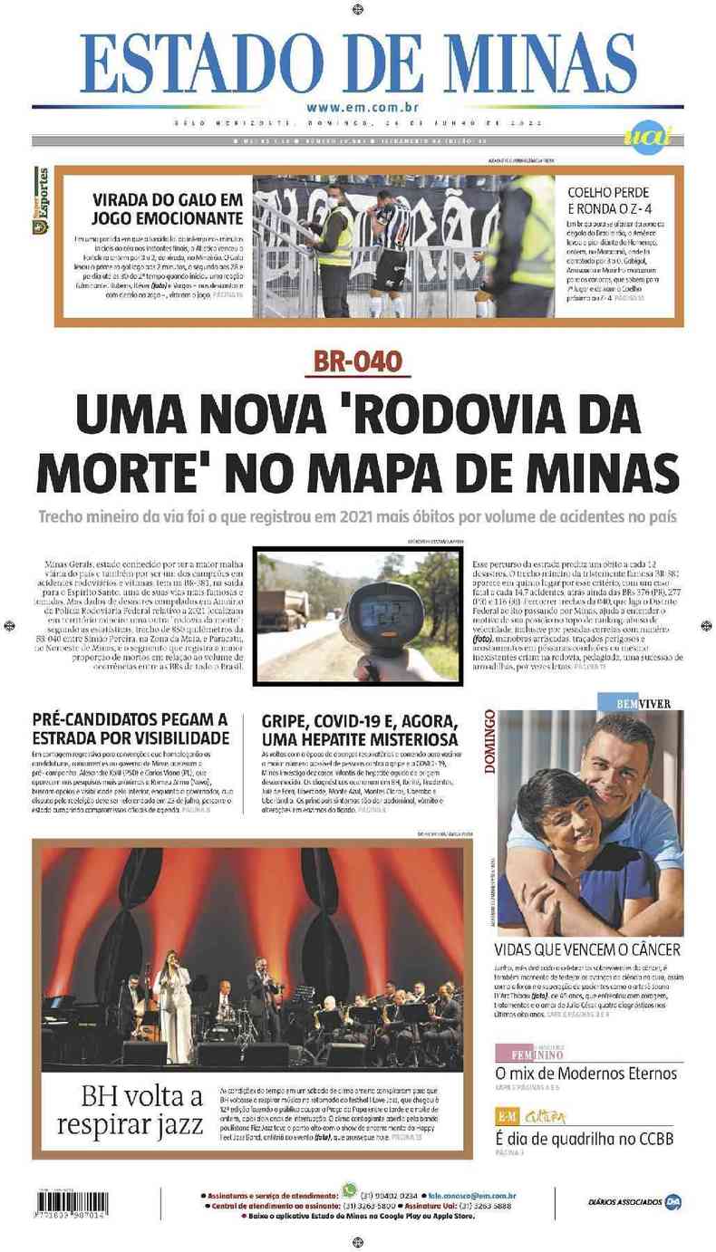 Confira a Capa do Jornal Estado de Minas do dia 26/06/2022