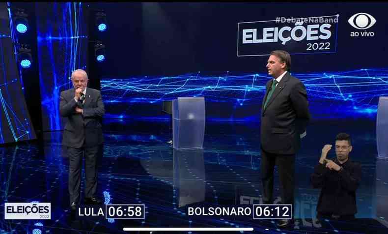 Lula e Bolsonaro no debate da Tv Band