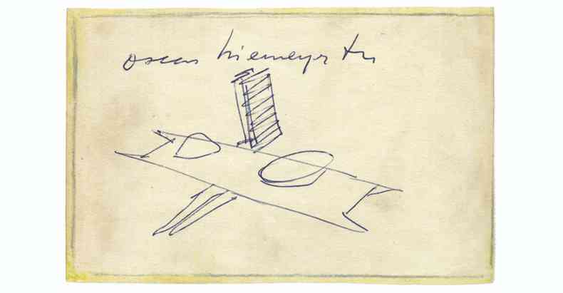 Pgina de manuscrito autgrafo em que o arquiteto Oscar Niemeyer discorre sobre a influncia internacional da arquitetura moderna brasileira(foto: Reproduo)